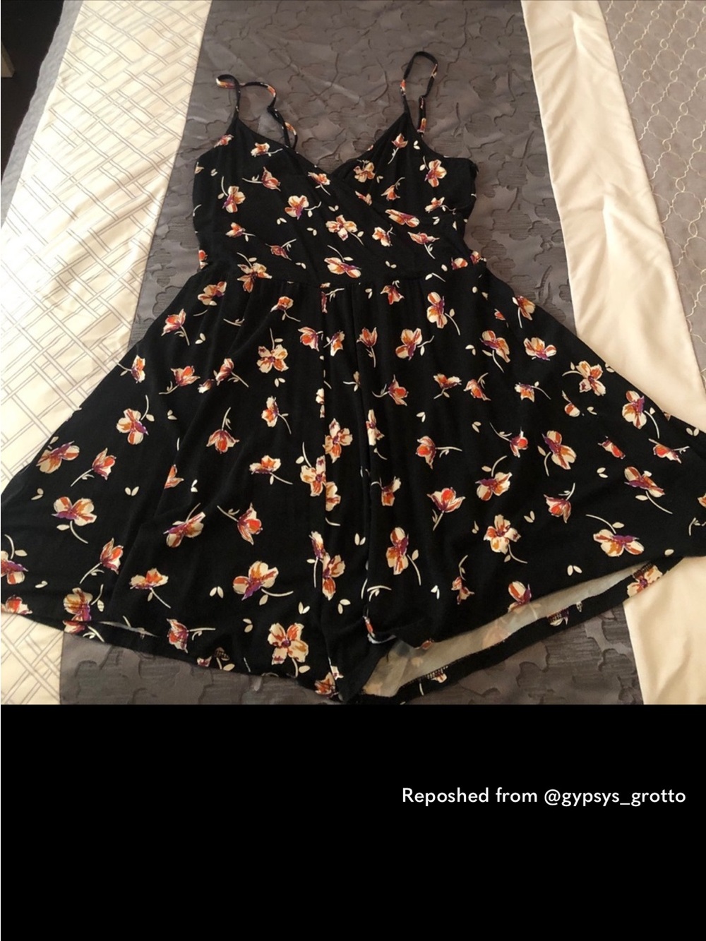 Garage Black Floral Romper with Pink and White Print